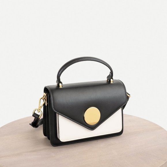 AALLYN.COM Handbags - The June Genuine Leather Satchel - Black/White